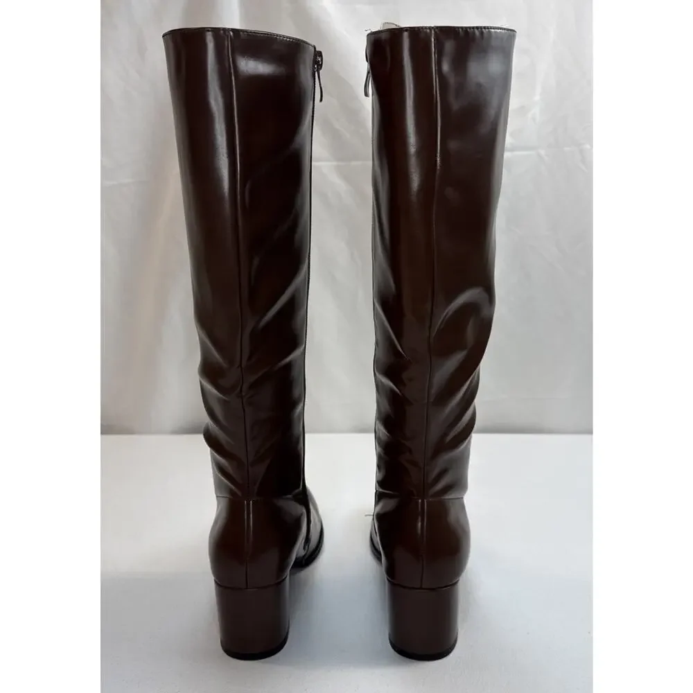Womens Chocolate Brown Knee High Boots Block Heel Faux Leather Size 7.5